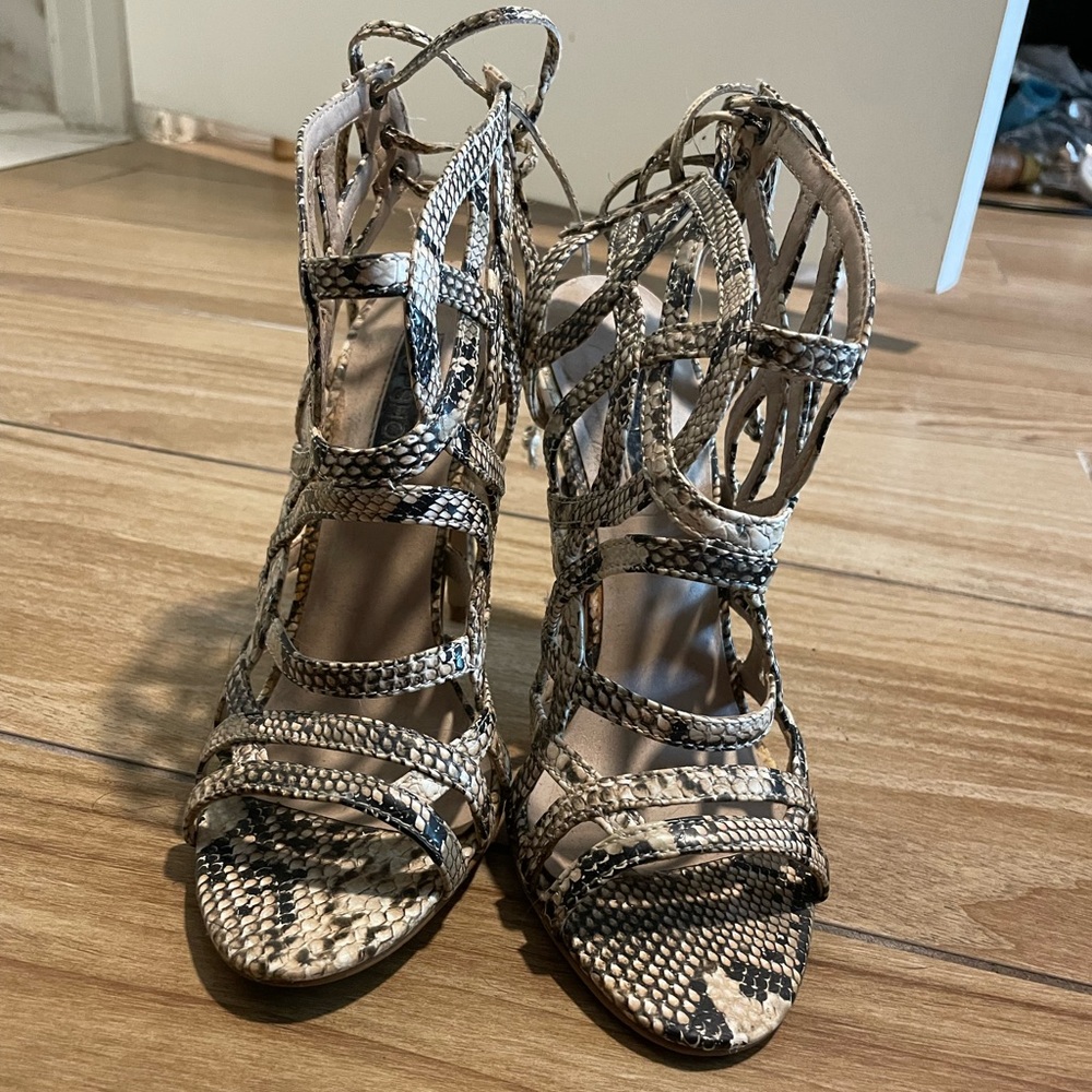 Snakeskin Strappy Heel